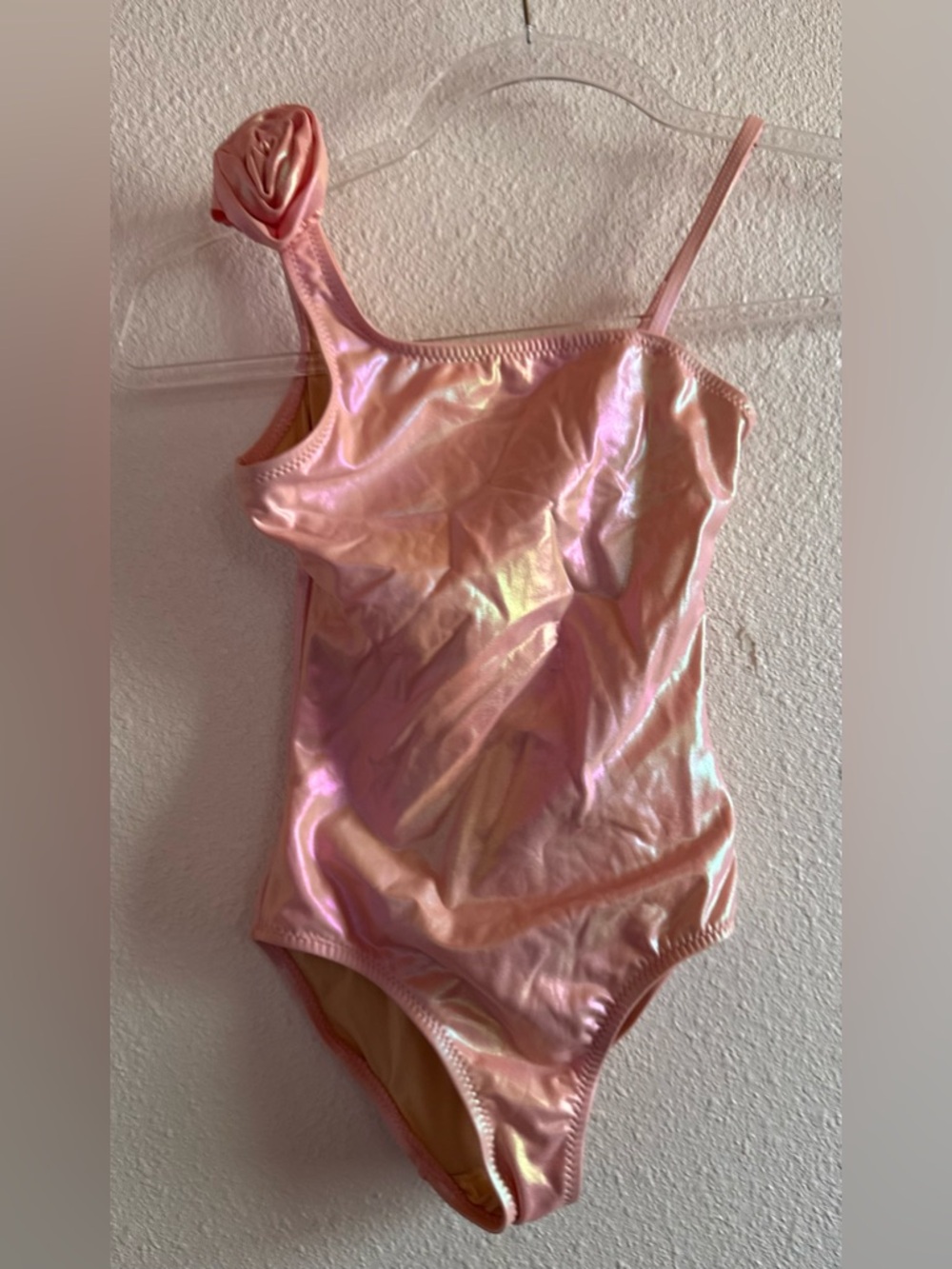 NEW SHADE CRITTERS Iridescent Pink Rosette Shoulder Swimsuit Sz:6 Girls